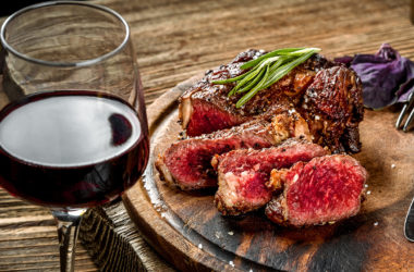 steak and wine
