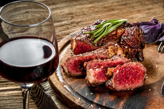 steak and wine