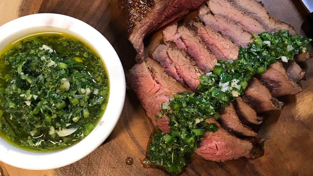 chimichurri sauce and steak