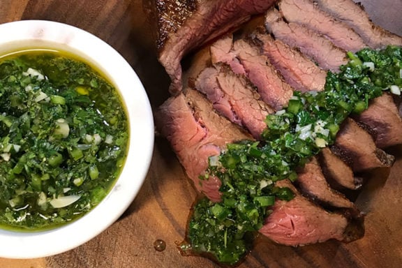 chimichurri sauce and steak