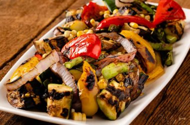 grilled veggies on a white tray