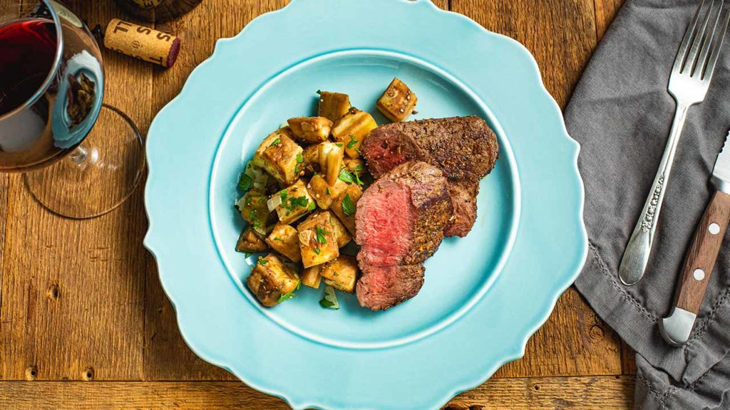 sous vide top sirloin with eggplant