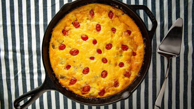southwestern frittata in a cast-iron skillet
