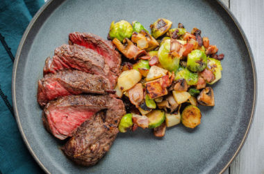 pan seared top sirloin steak with brussels sprouts