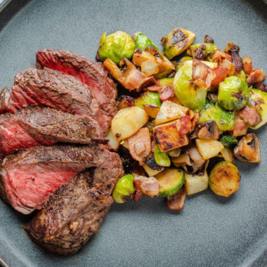 pan seared top sirloin steak with brussels sprouts