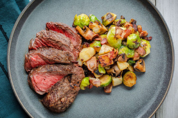 pan seared top sirloin steak with brussels sprouts