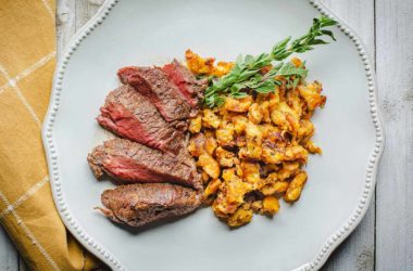 jerk-rubbed top sirloin with mofongo