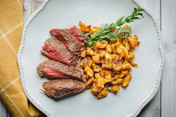 jerk-rubbed top sirloin with mofongo