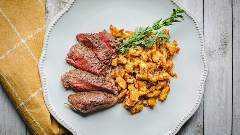 jerk-rubbed top sirloin with mofongo