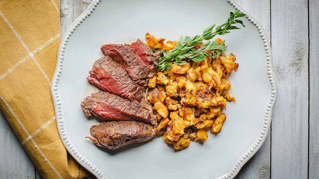 jerk-rubbed top sirloin with mofongo