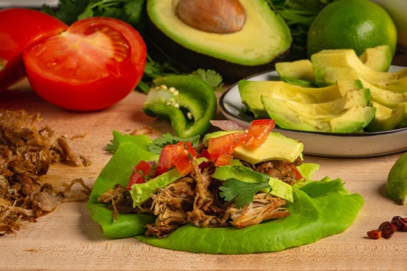pork carnitas lettuce wrap taco