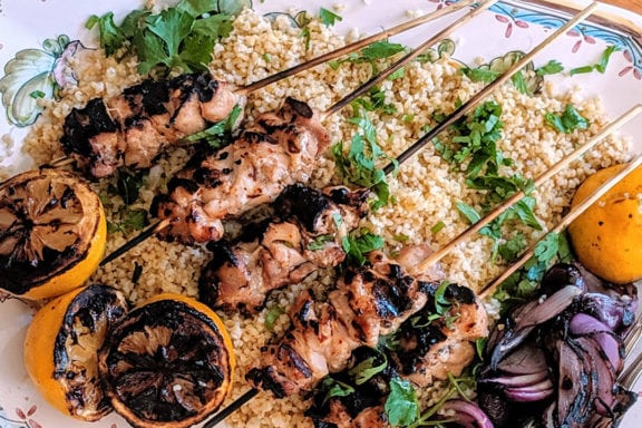 home cooking chicken skewer tahini recipe