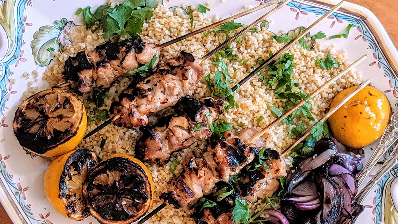 home cooking chicken skewer tahini recipe