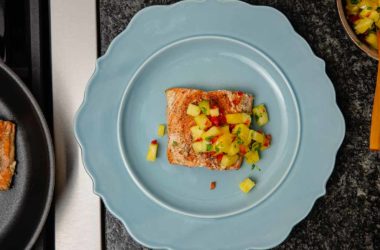 seared salmon with pineapple salsa