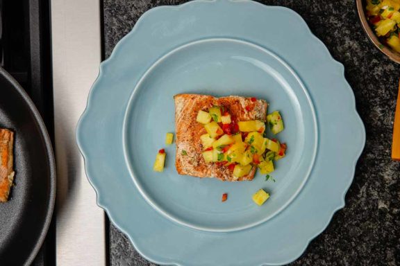 seared salmon with pineapple salsa