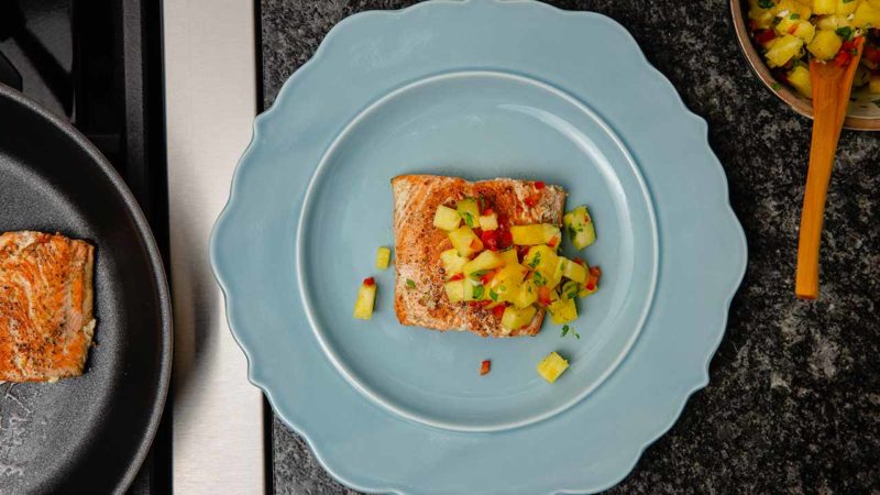 seared salmon with pineapple salsa