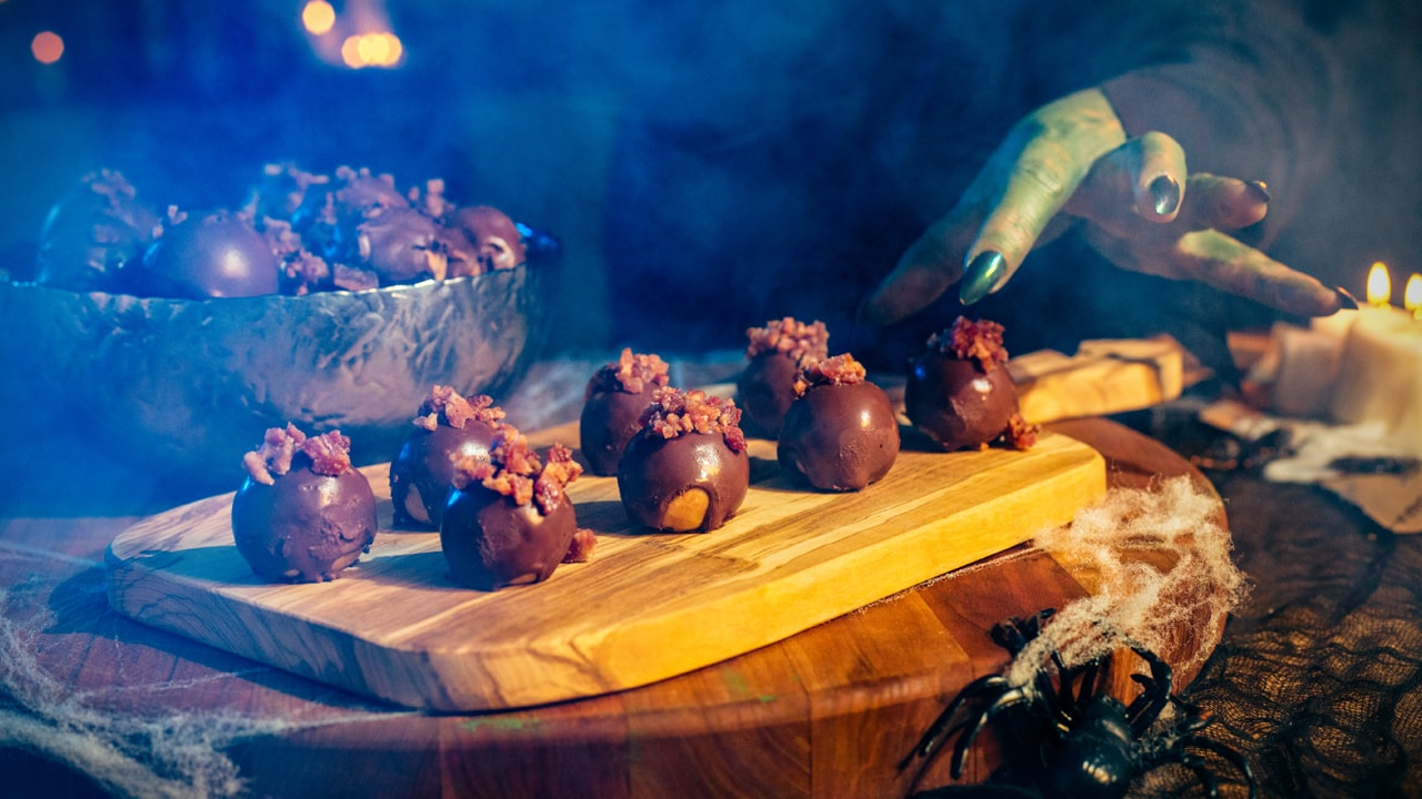 bacon chocolate and peanut butter truffles for Halloween