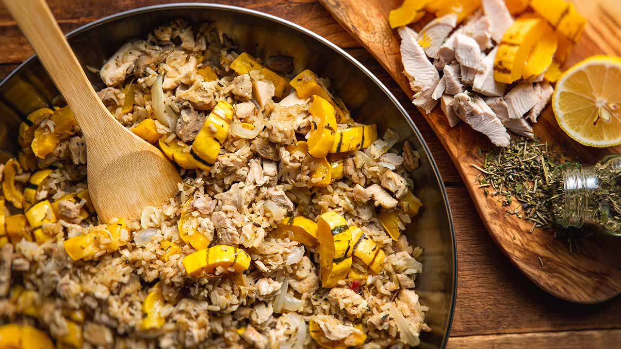 leftover turkey with rice and squash