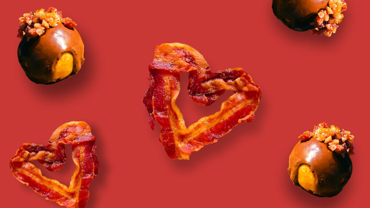 peanut butter chocolate truffles and bacon