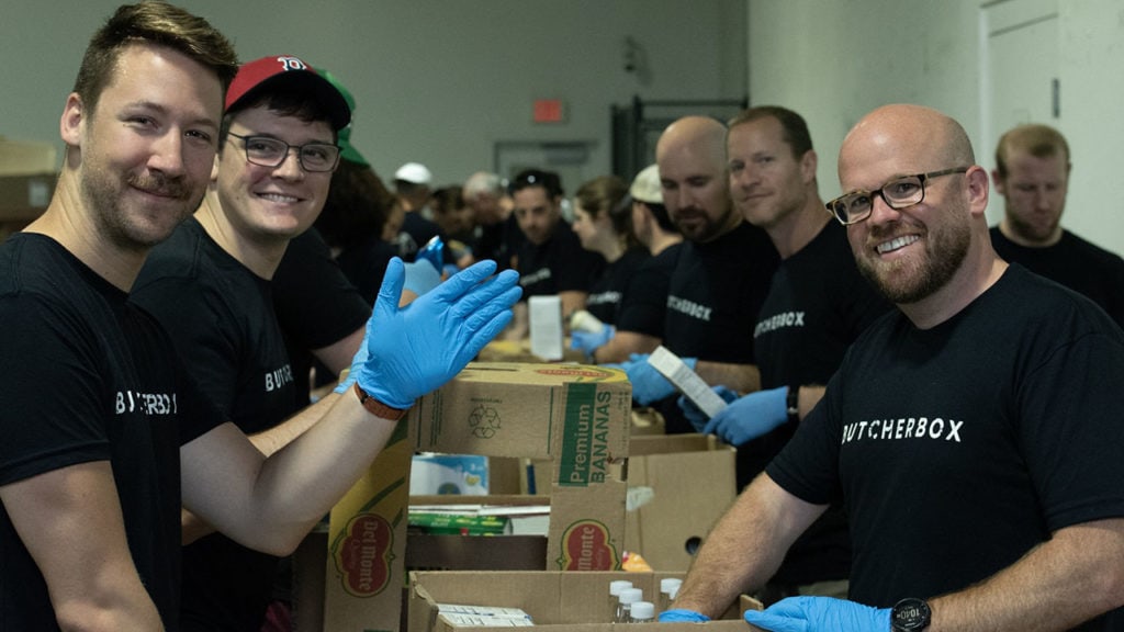 Some dudes at ButcherBox helping out at the Greater Boston Food Bank