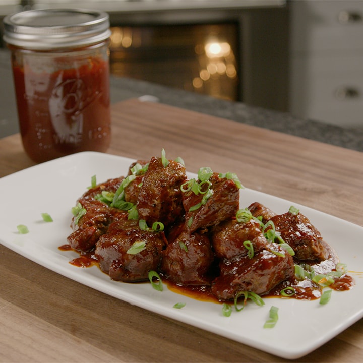 barbecue steak tips on a plate