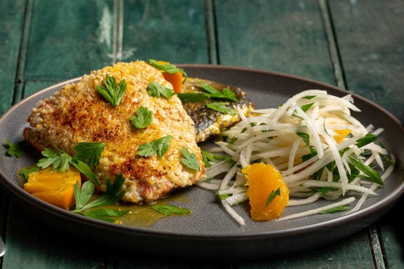 sesame crusted salmon and miso side