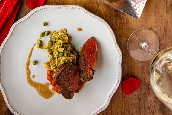 romantic filet mignon dinner with wine