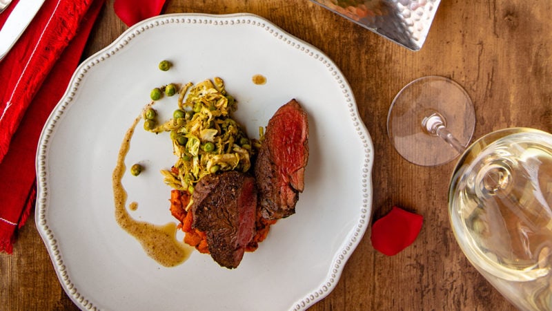 romantic filet mignon dinner with wine