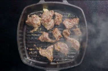 steak tips on stovetop