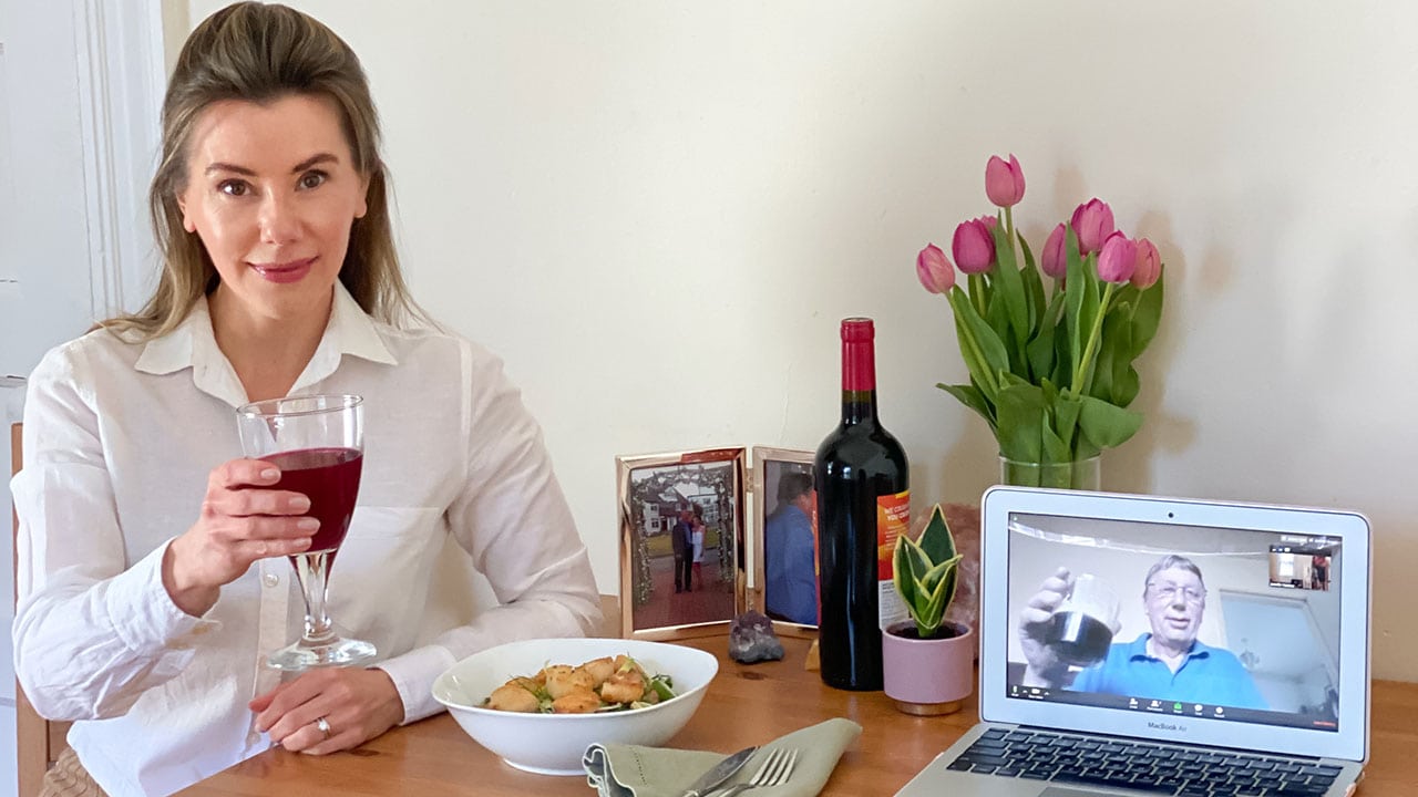 the author eating with her dad via skype