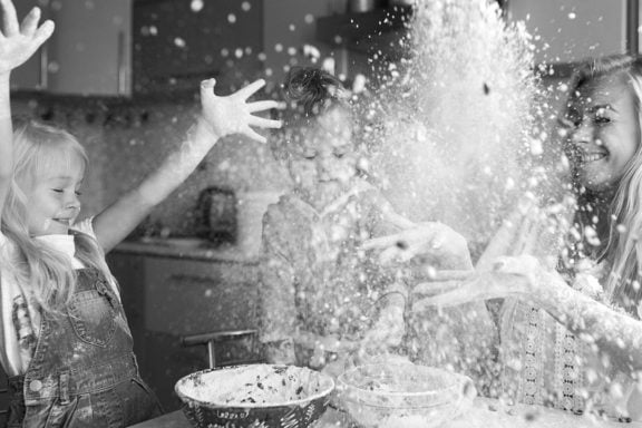 cooking with kids in kitchen having fun