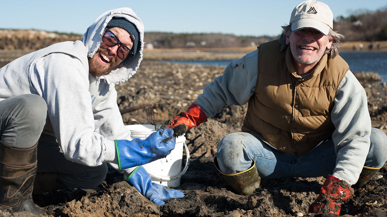 two men digging for clams