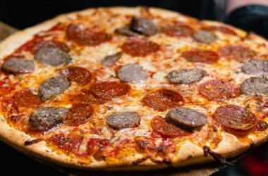 sausage pizza on the grill