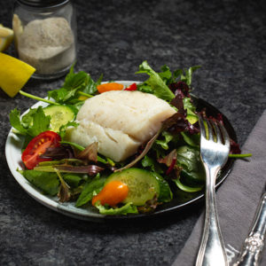 fresh cod on salad