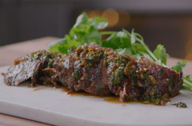chimichurri coulotte steak picanha in cast iron