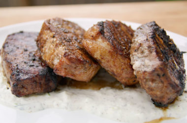 four grilled pork chops