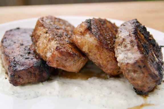 four grilled pork chops