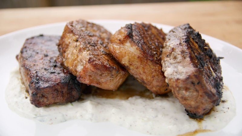 four grilled pork chops