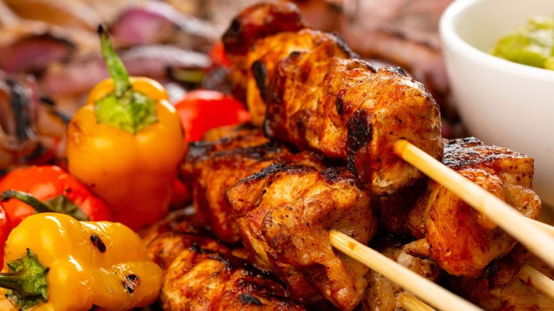 pork skewers with assorted peppers