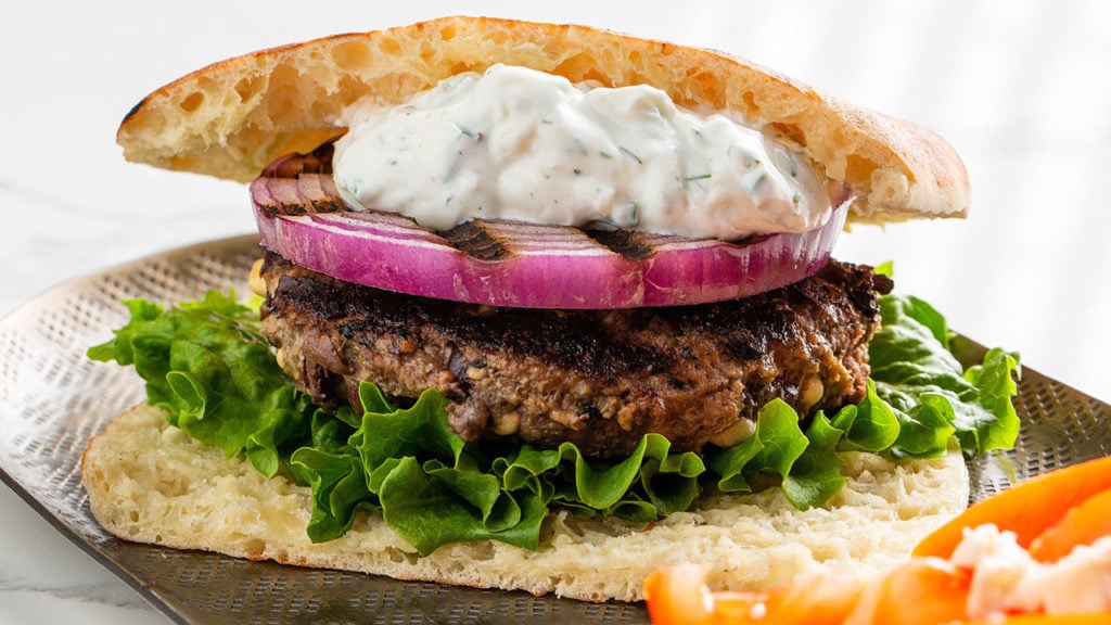 griddled greek bison burger