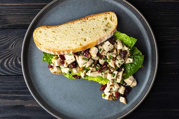 Quick chicken salad sandwich on a plate