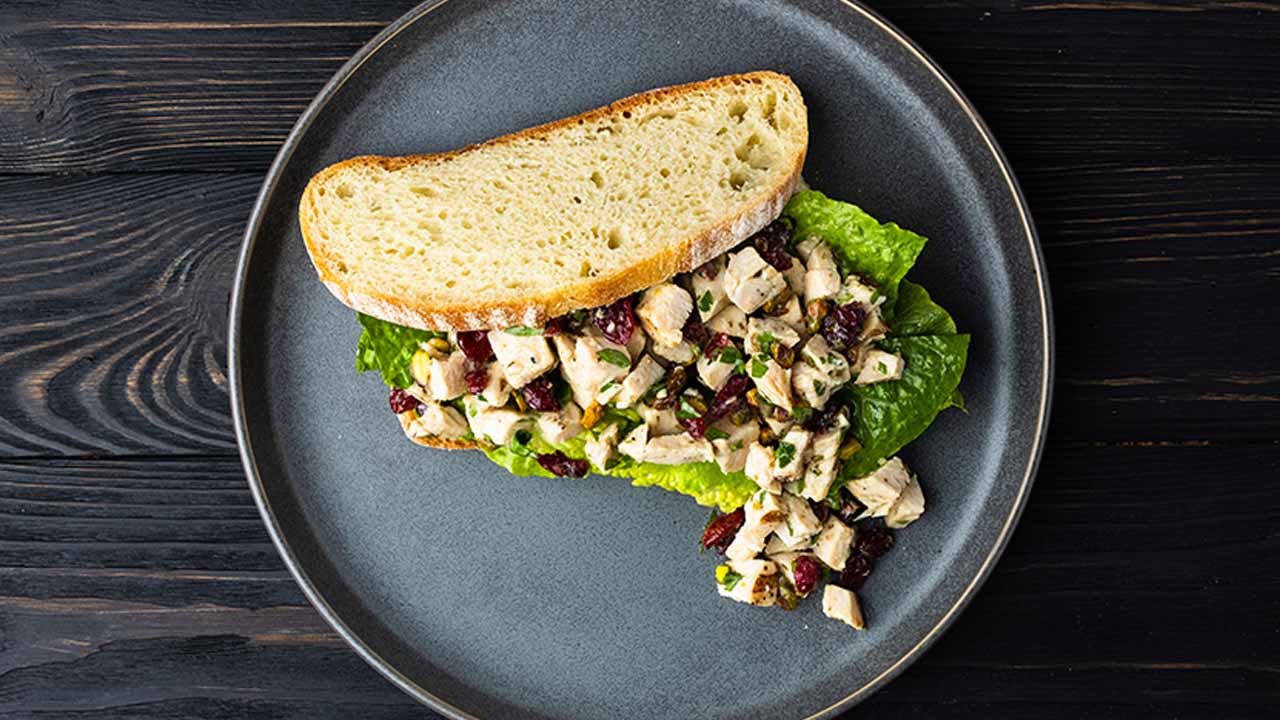 Quick chicken salad sandwich on a plate