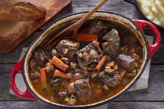 Beef Bourguignon in an Enameled Cast Iron Dutch Oven