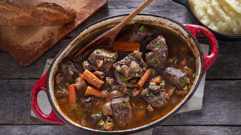 Beef Bourguignon in an Enameled Cast Iron Dutch Oven