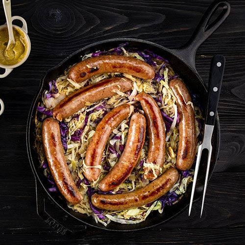 beer braised bratwurst and sauerkraut