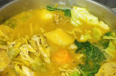 Haitian soup joumou in a pot