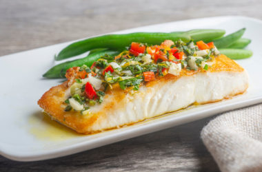 Plate with halibut and green beans