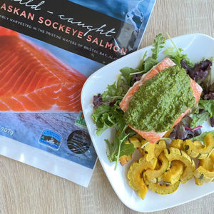 sheet pan salmon and pesto