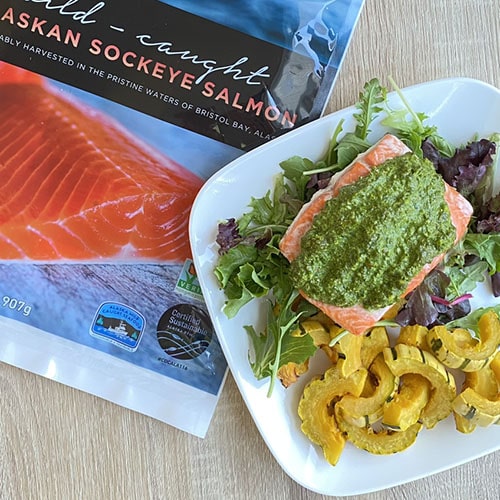 sheet pan salmon and pesto