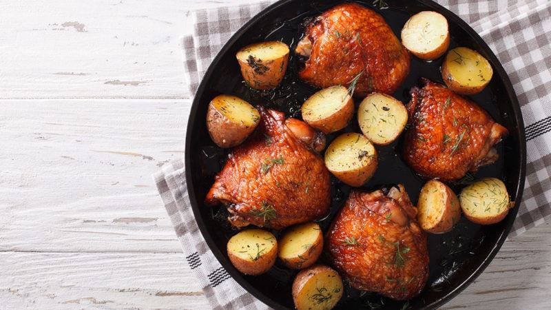 easy roasted chicken thighs and potato